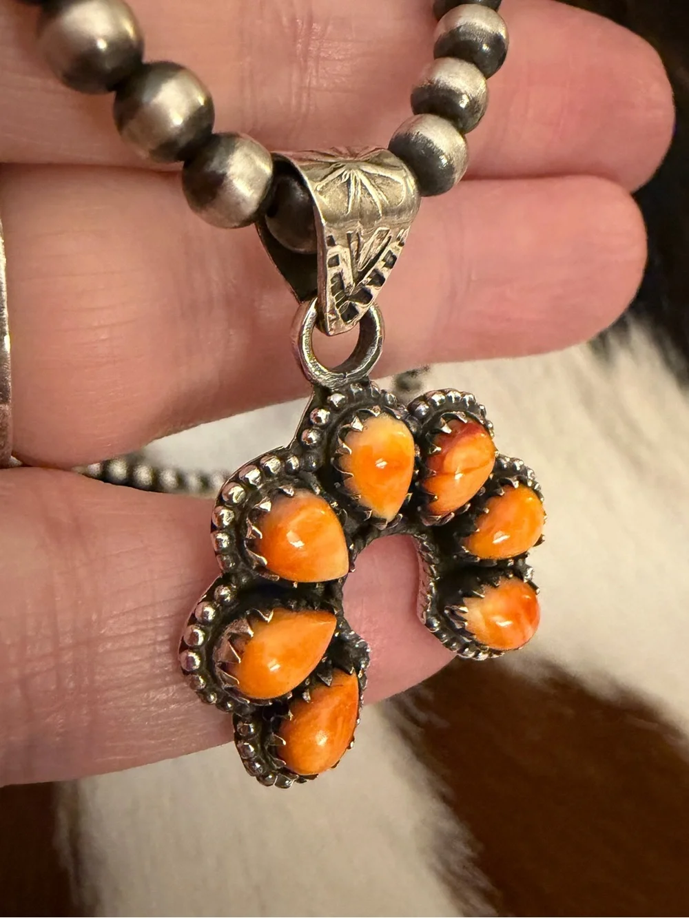 ❤️ Spiny Oyster Navajo Style Decorative NAJA Sterling Silver Pendant 1.39”L - Picture 3 of 12